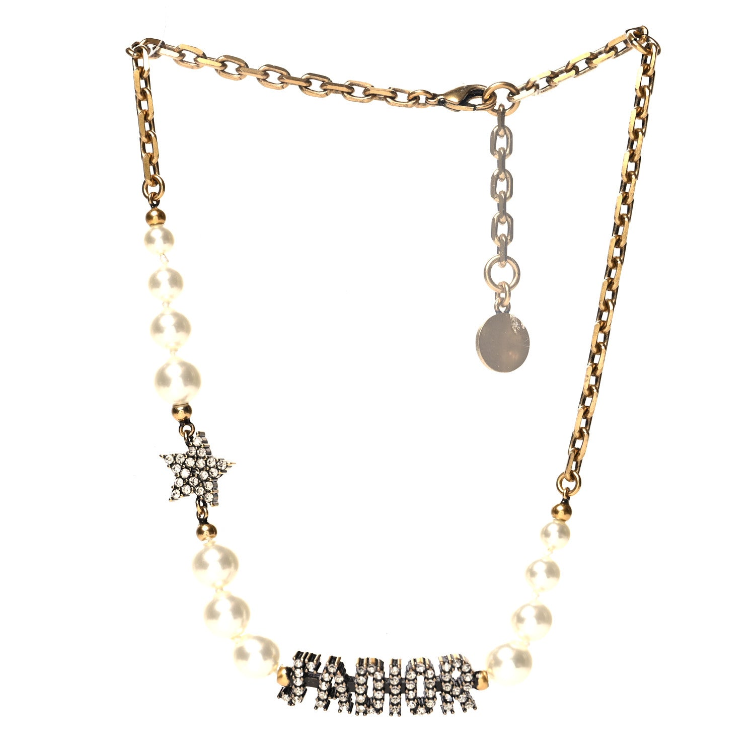 Christian Dior Metal Pearl Crystal J'Adior Choker Necklace Antique Gold 3 of 5