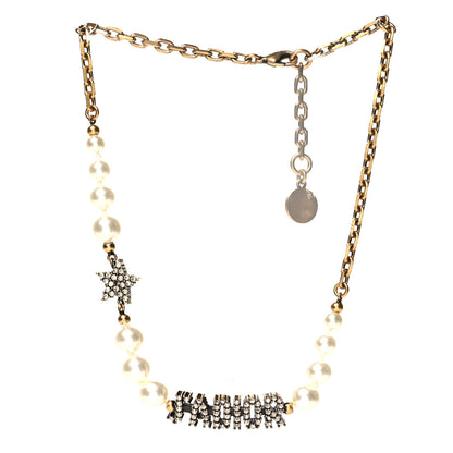 Christian Dior Metal Pearl Crystal J'Adior Choker Necklace Antique Gold 3 of 5