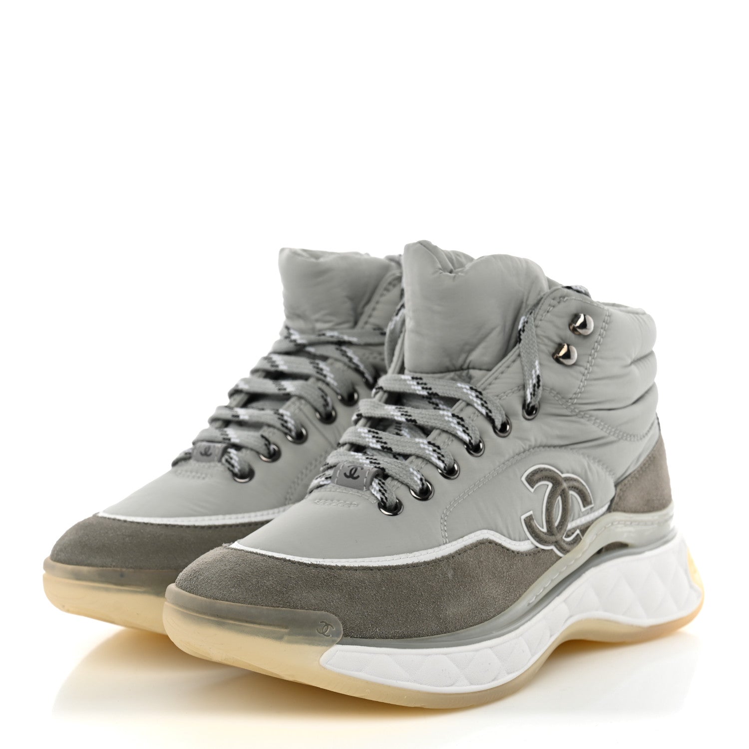 Chanel Fabric Calfskin Suede Womens CC Sneakers 38 Grey 3 of 10