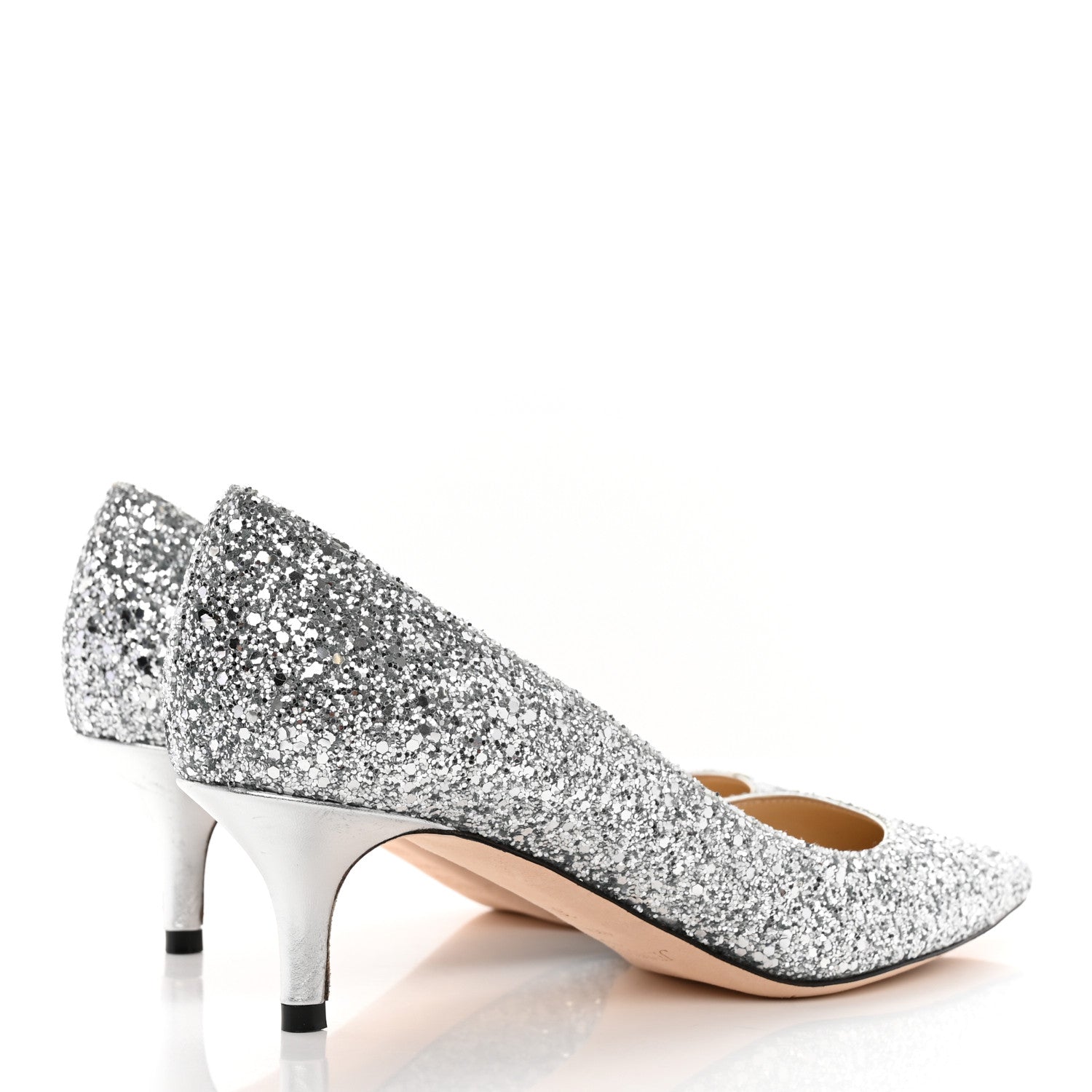 Jimmy Choo Coarse Glitter Fabric Pointy Toe Aza Pumps 36.5 Silver 4 of 17