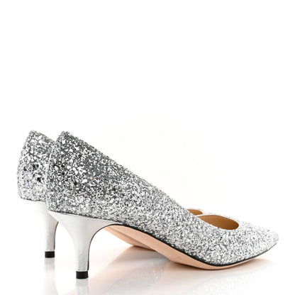 Jimmy Choo Coarse Glitter Fabric Pointy Toe Aza Pumps 36.5 Silver 4 of 17