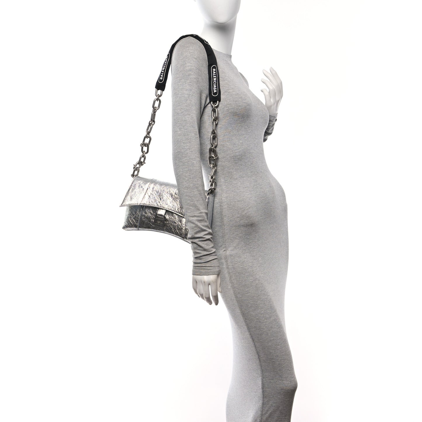 Metallic Calfskin Downtown Chain Shoulder Bag XS Silver