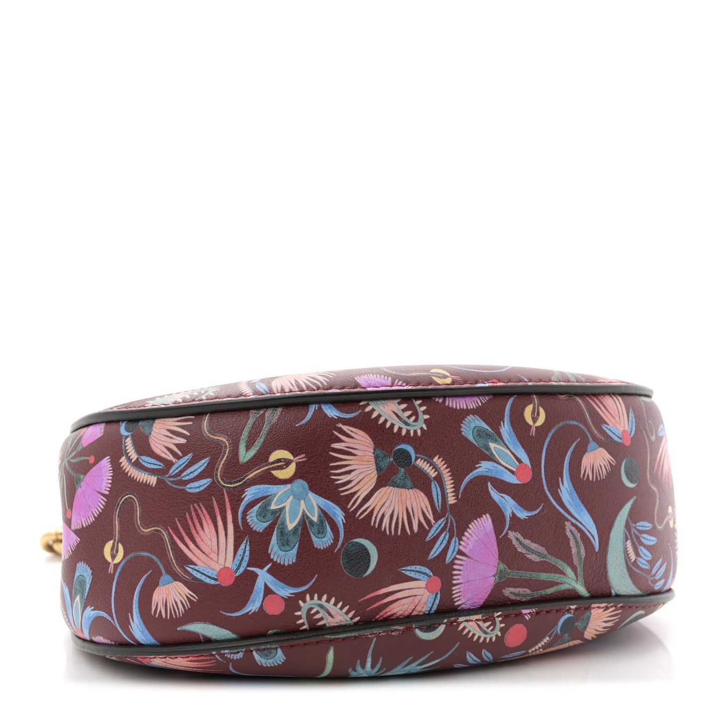 Calfskin Floral Print Drew Bi-Color Shoulder Bag Plum Purple