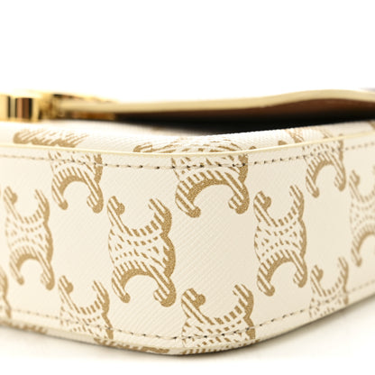 Celine Canvas Calfskin Triomphe Shoulder Bag White 10 of 10