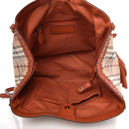 Burberry Haymarket Check Small Brogue Tassel Tote Bright Russet 5 of 12