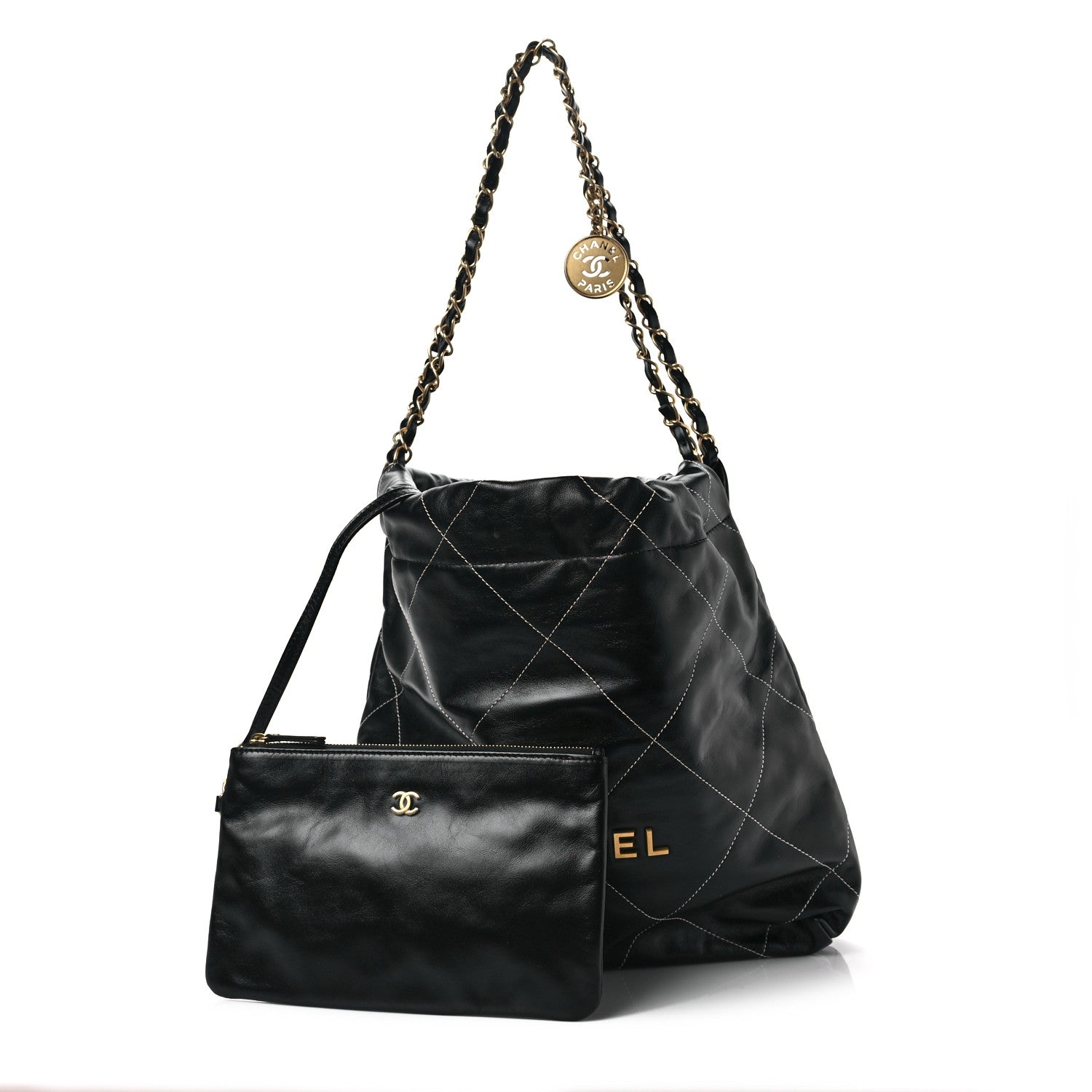 Chanel Shiny Calfskin Quilted Small Chanel 22 Black 1 of 9