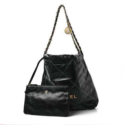 Chanel Shiny Calfskin Quilted Small Chanel 22 Black 1 of 9