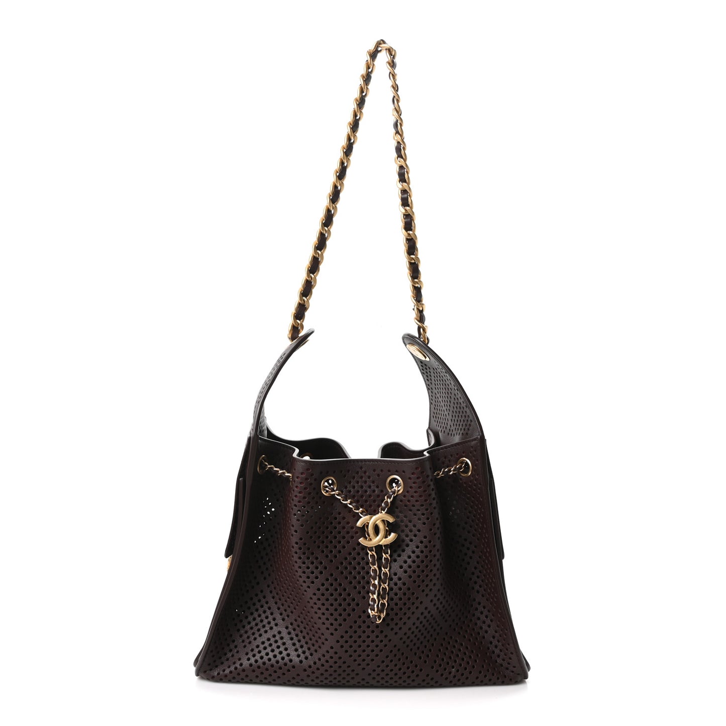 Perforated Calfskin Small Chanel 25 Handbag Dark Brown