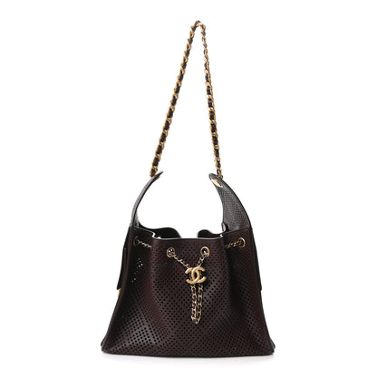 Chanel Perforated Calfskin Small Chanel 25 Handbag Dark Brown 1 of 10