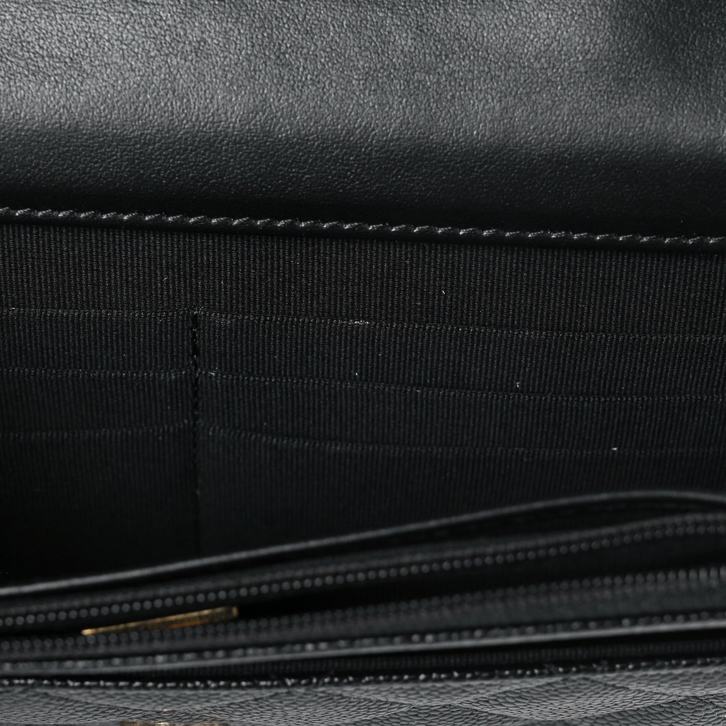 Shiny Caviar Quilted Pick Me Up Wallet On Chain WOC Black