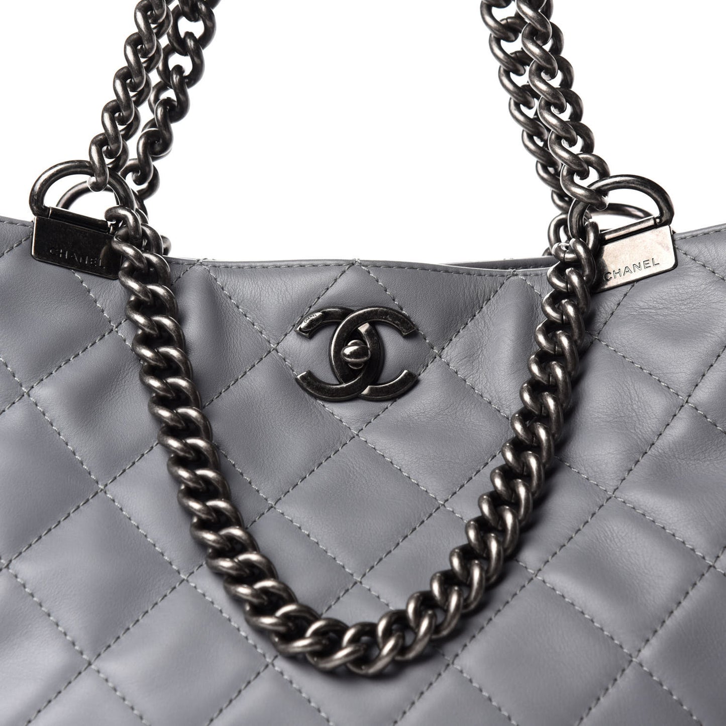 Lambskin Quilted Shopping Tote Grey