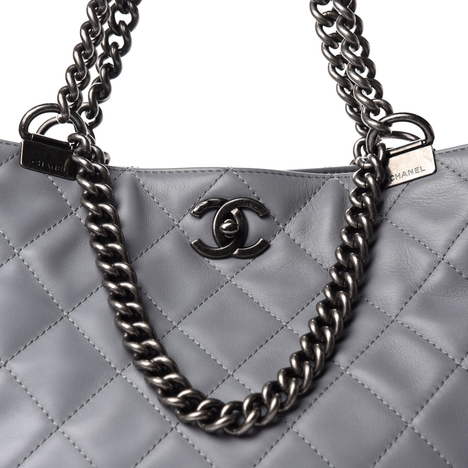 Chanel Lambskin Quilted Shopping Tote Grey 10 of 11