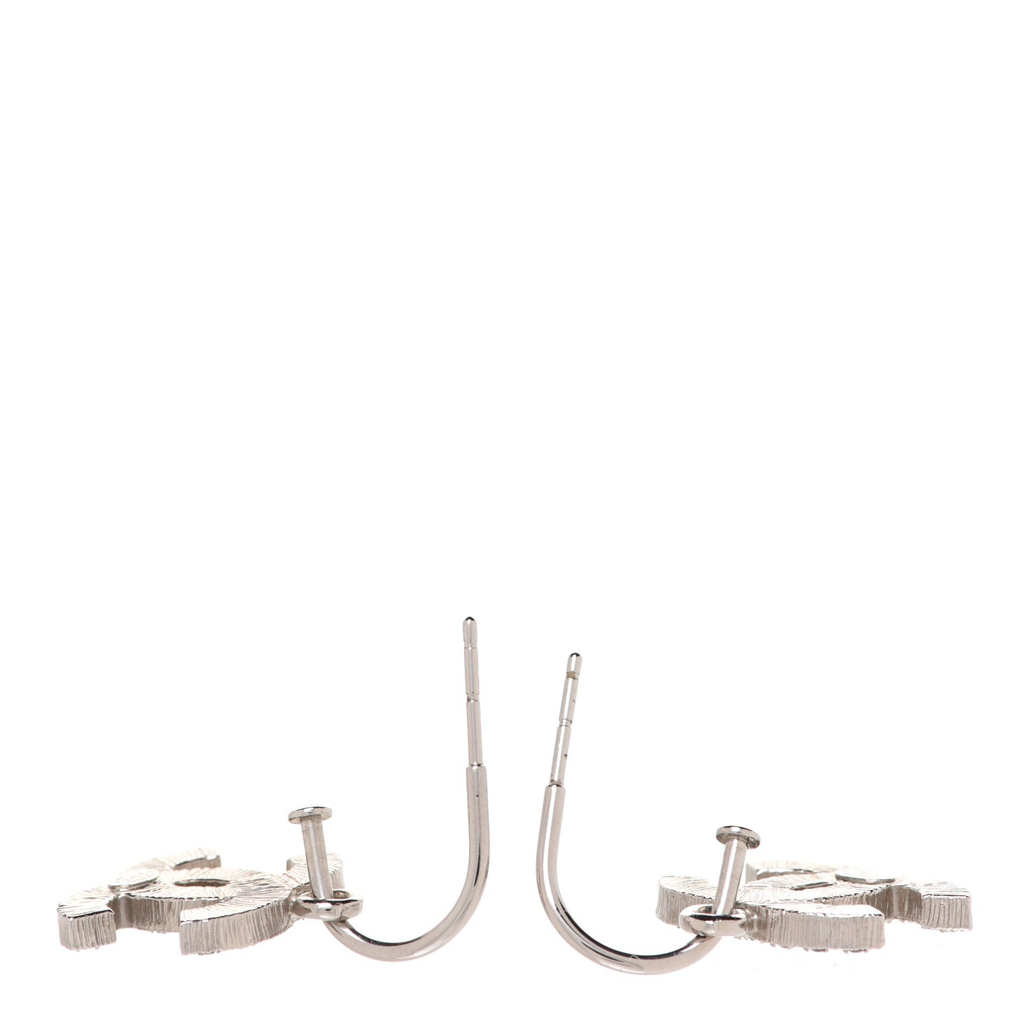 Metal Crystal CC Half Hoop Drop Earrings Silver