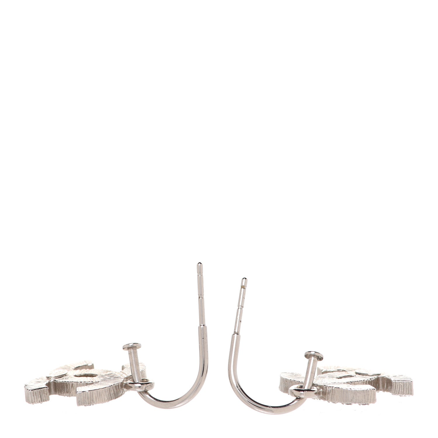 Chanel Metal Crystal CC Half Hoop Drop Earrings Silver 3 of 5