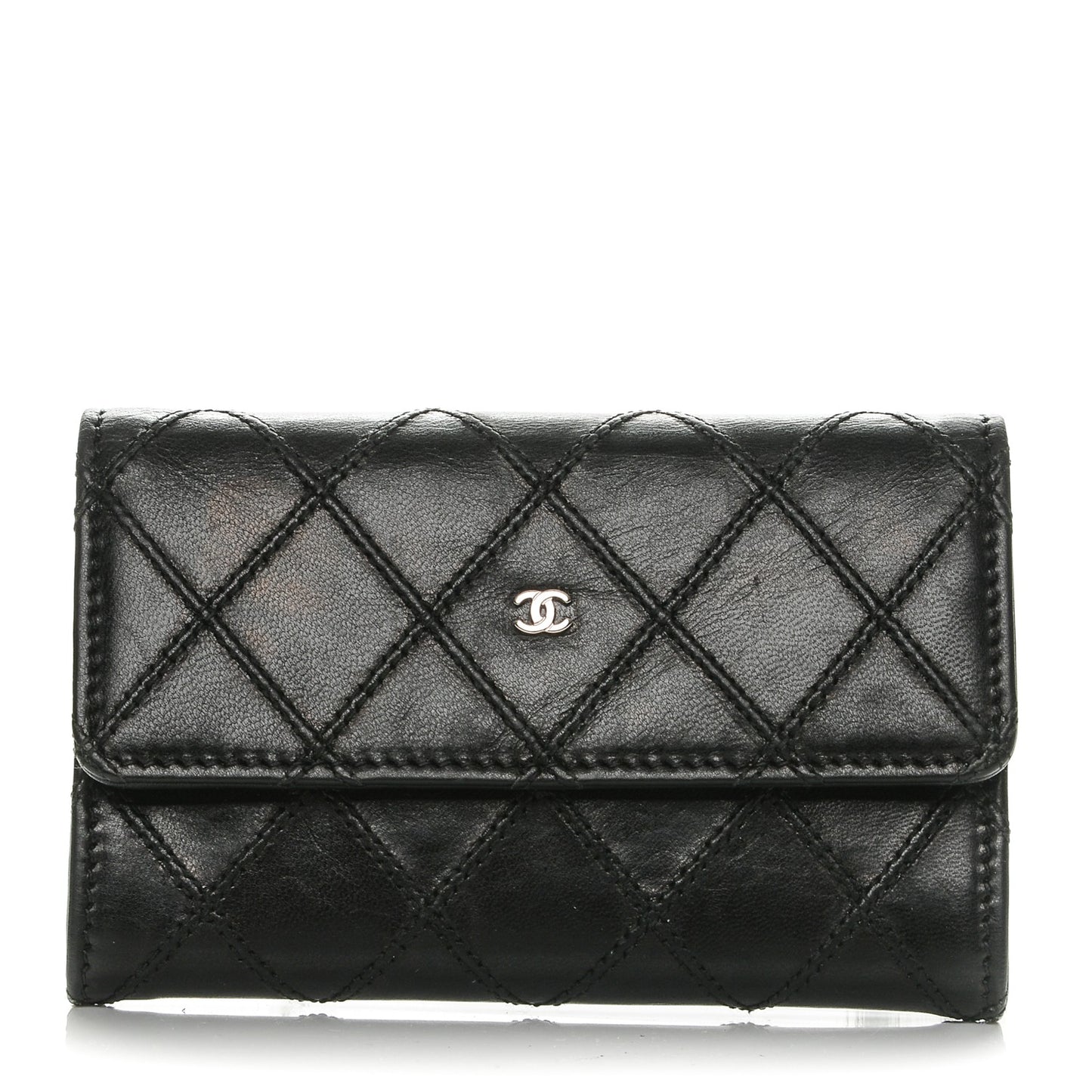 Calfskin Diamond Stitched Card Holder Wallet Black