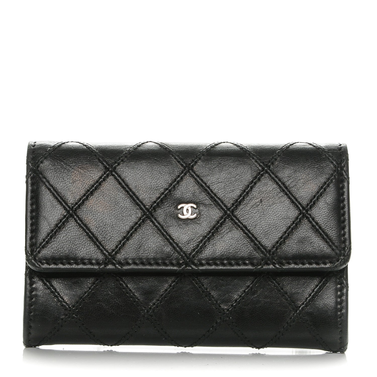 Chanel Calfskin Diamond Stitched Card Holder Wallet Black 1 of 8