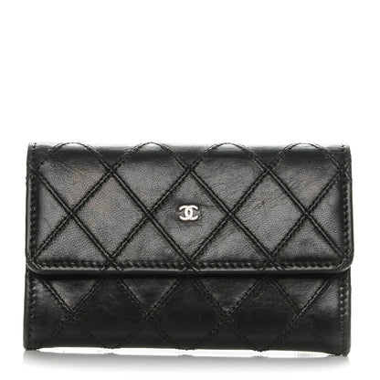 Chanel Calfskin Diamond Stitched Card Holder Wallet Black 1 of 8
