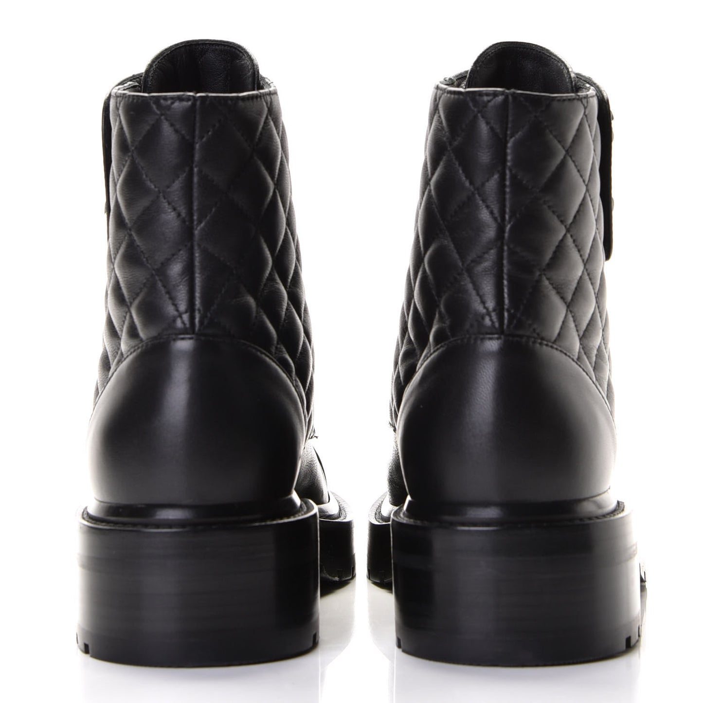 Shiny Lambskin Quilted Lace Up Combat Boots 37 Black
