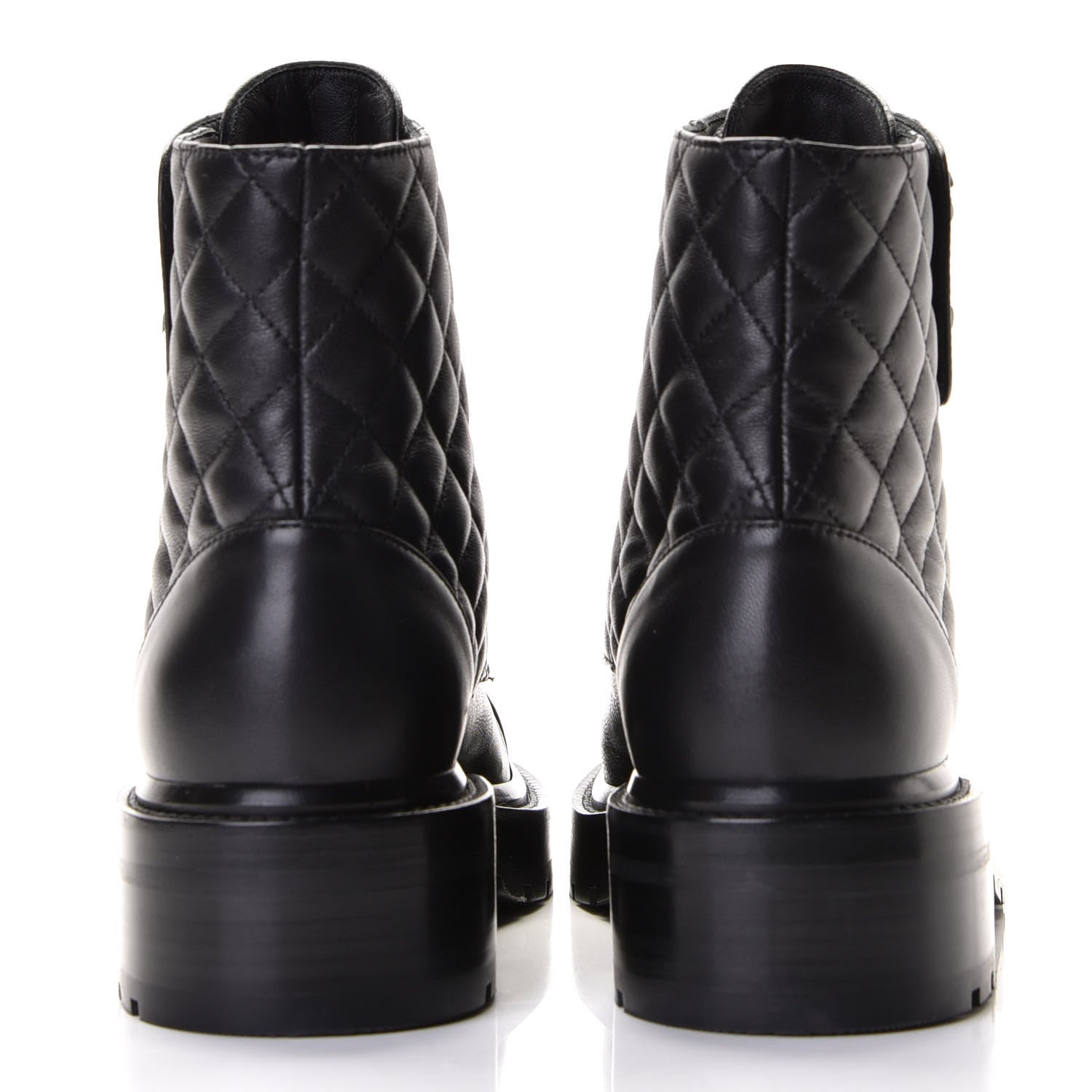 Chanel Shiny Lambskin Quilted Lace Up Combat Boots 37 Black 4 of 7