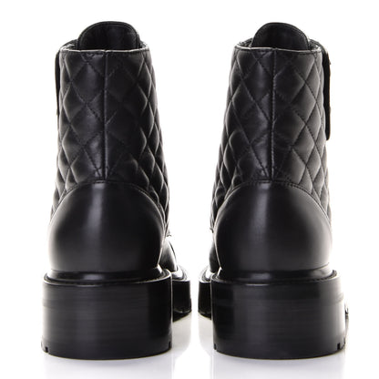 Chanel Shiny Lambskin Quilted Lace Up Combat Boots 37 Black 4 of 7
