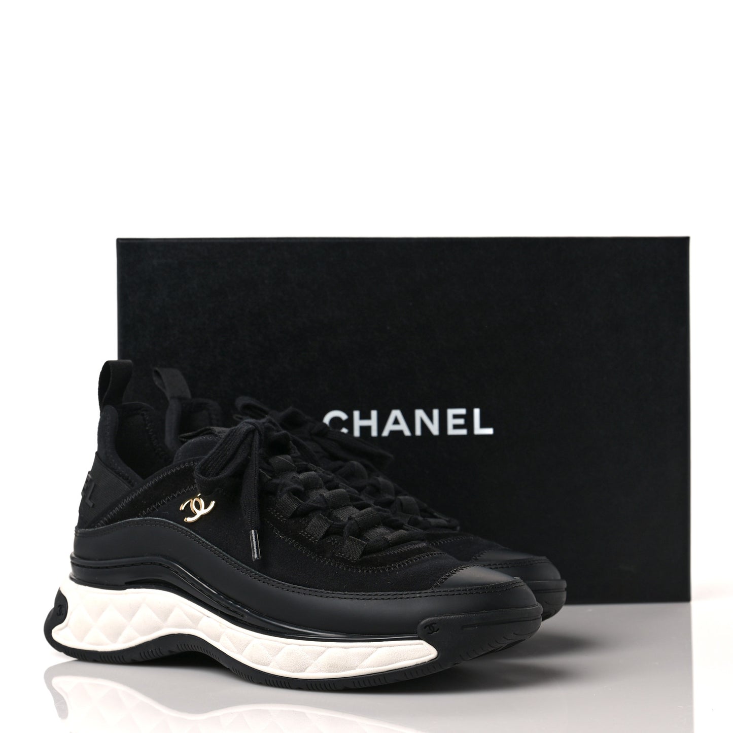 Velvet Calfskin Mixed Fibers CC Sneakers 36.5 Black