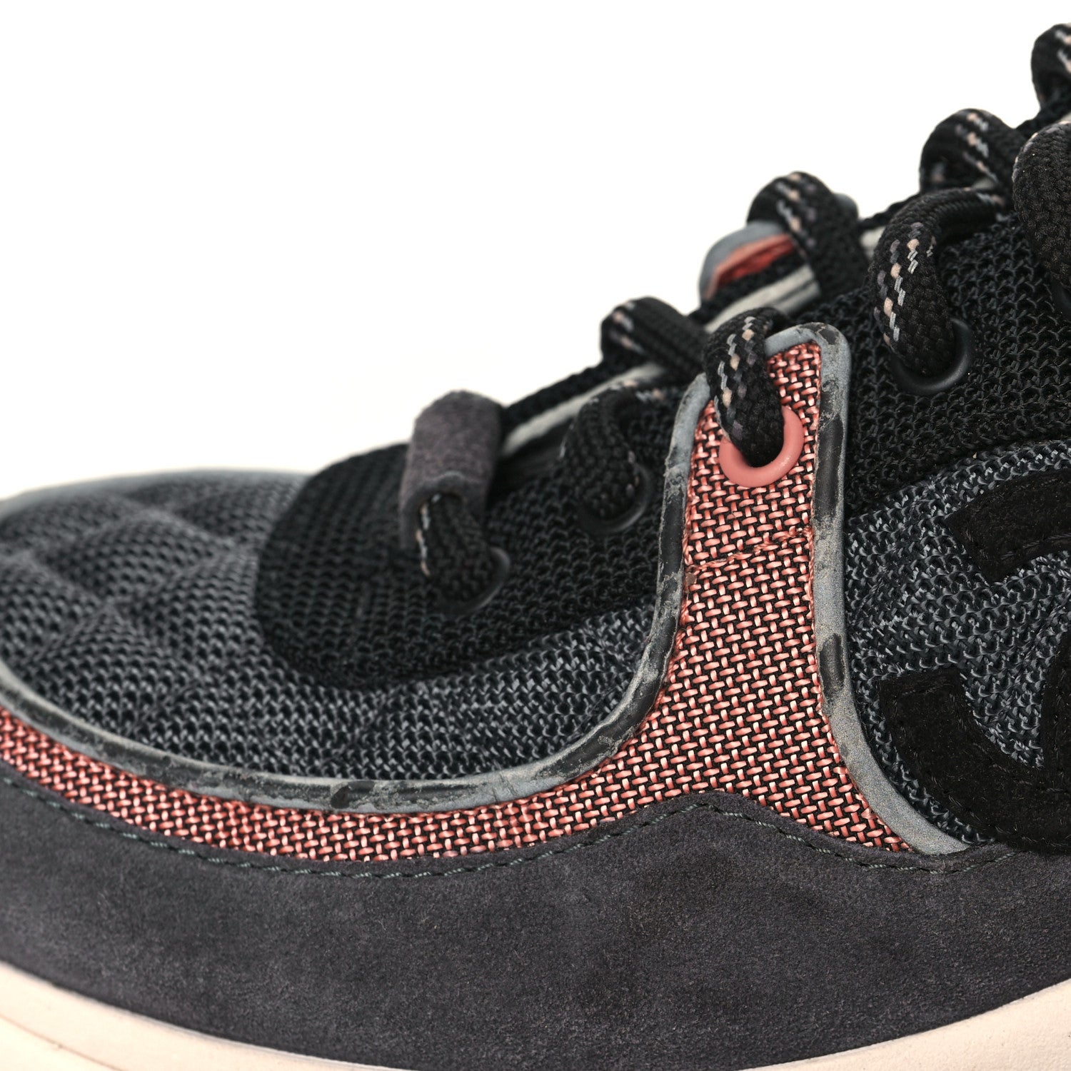 Chanel Nylon Calfskin Suede Womens CC Sneakers 37.5 Grey Pink 8 of 10