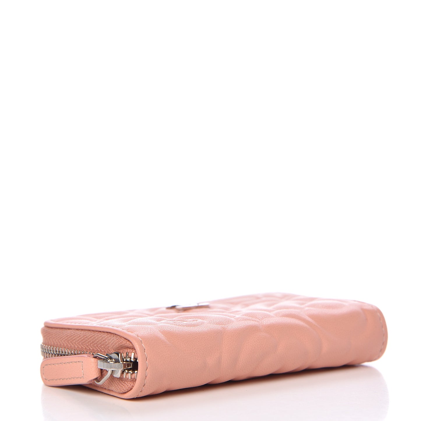 Goatskin Camellia Embossed Zip Coin Purse Pink