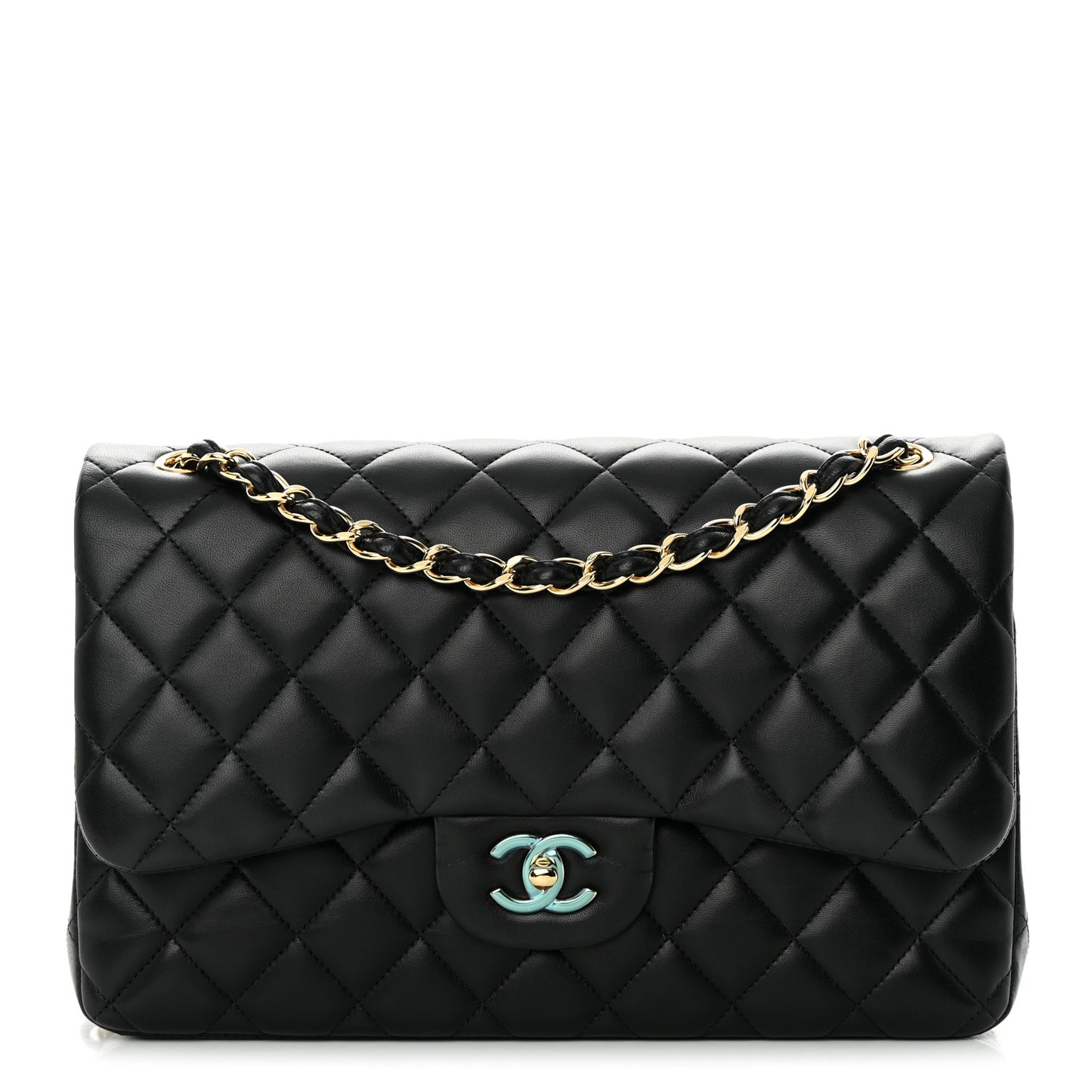 Lambskin Quilted Jumbo Double Flap Black