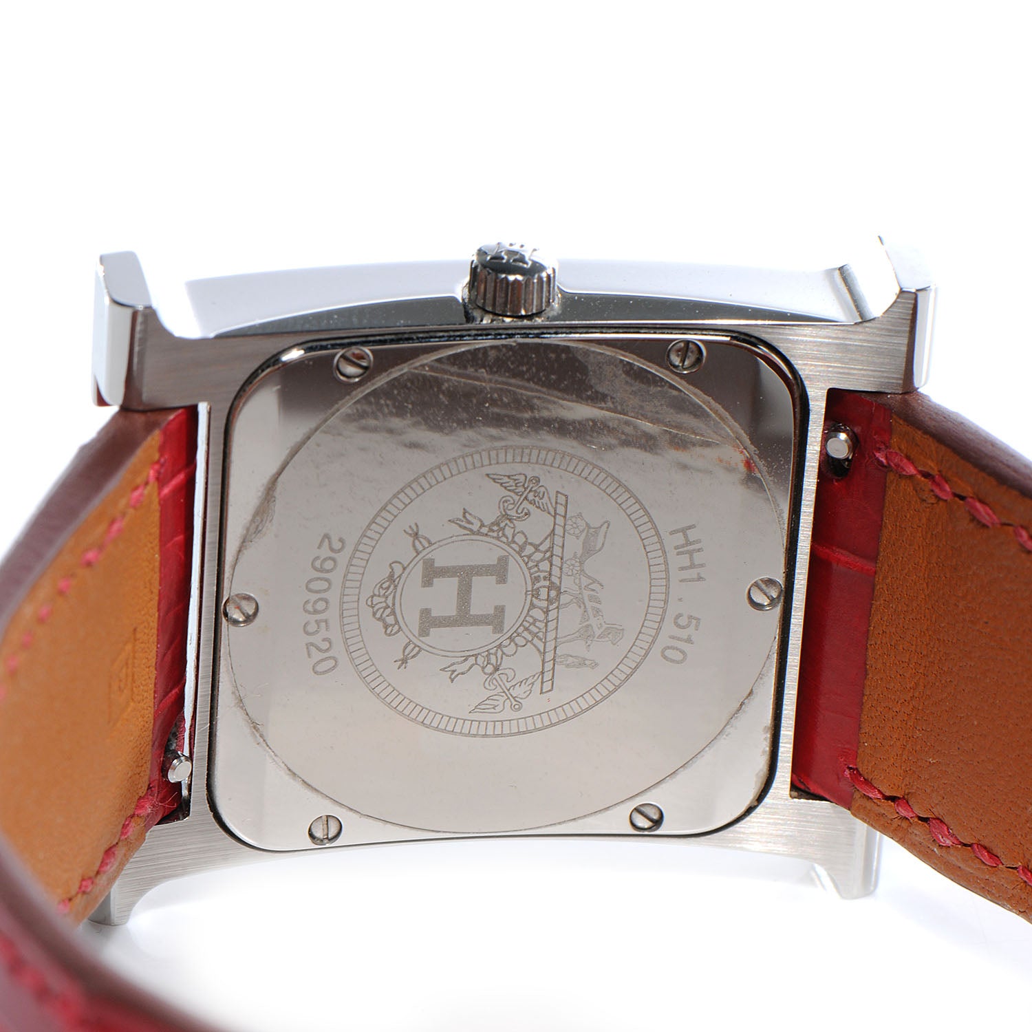 Hermes Stainless Steel Alligator Diamond 26mm Heure H Hour Quartz Watch Rouge Casaque 4 of 11