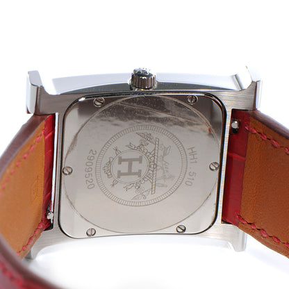 Hermes Stainless Steel Alligator Diamond 26mm Heure H Hour Quartz Watch Rouge Casaque 4 of 11
