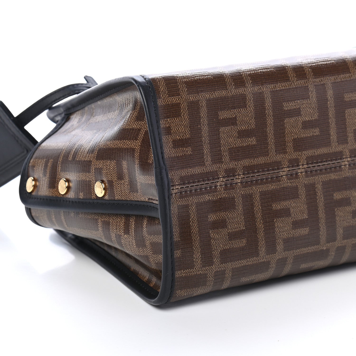 Fendi Glazed Fabric Vitello Century FF 1974 Stamp Patch Mini Peekaboo Defender Cover Mogano Panna Black 8 of 9