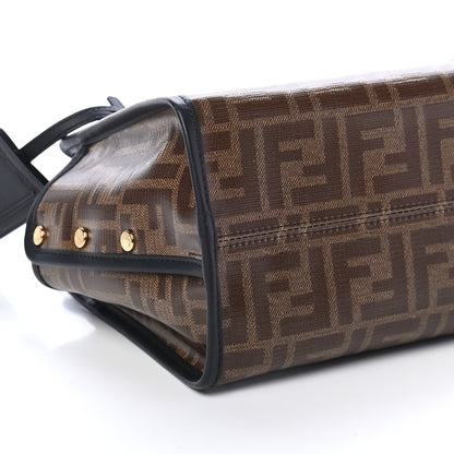 Fendi Glazed Fabric Vitello Century FF 1974 Stamp Patch Mini Peekaboo Defender Cover Mogano Panna Black 8 of 9