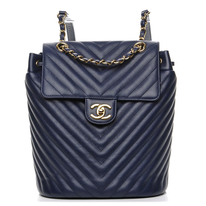 Chanel Calfskin Chevron Quilted Small Urban Spirit Backpack Navy 1 of 7