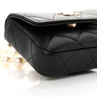 Chanel Lambskin Quilted Pearl Chain Belt Bag Black 10 of 12