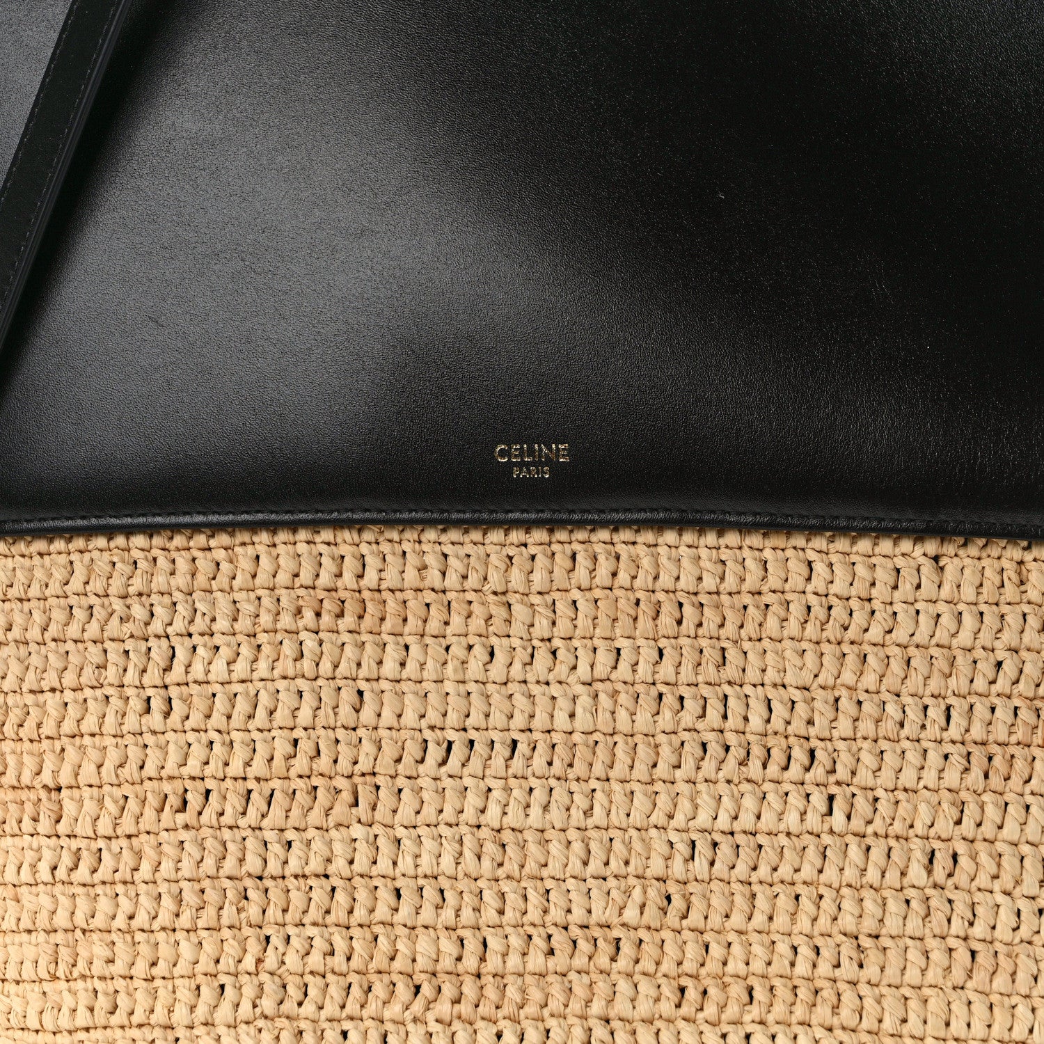 Celine Raffia Calfskin Basket Bag Natural Black 9 of 13