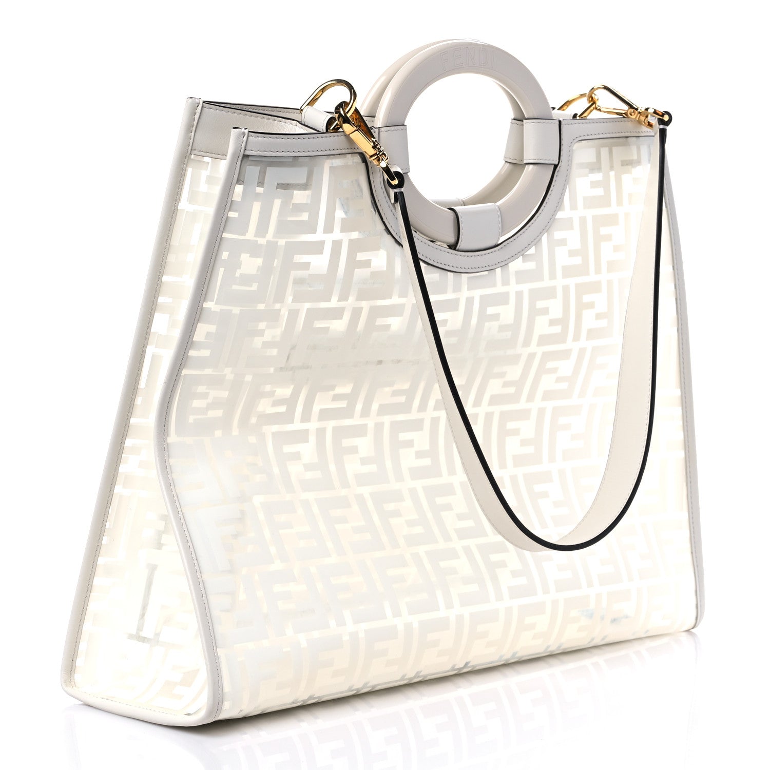 Fendi TPU FF Vitello Century Plexiglass Medium Runaway Shopper Tote White 2 of 7