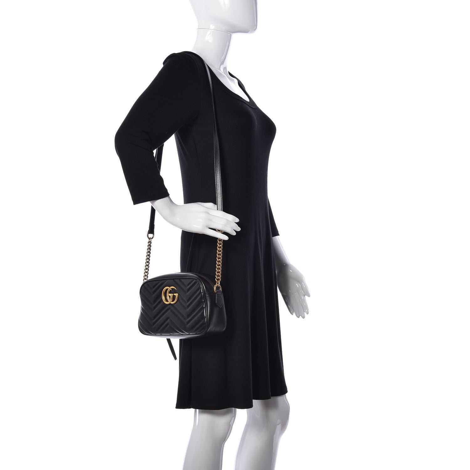 Gucci Calfskin Matelasse Small GG Marmont Chain Shoulder Bag Black 2 of 10