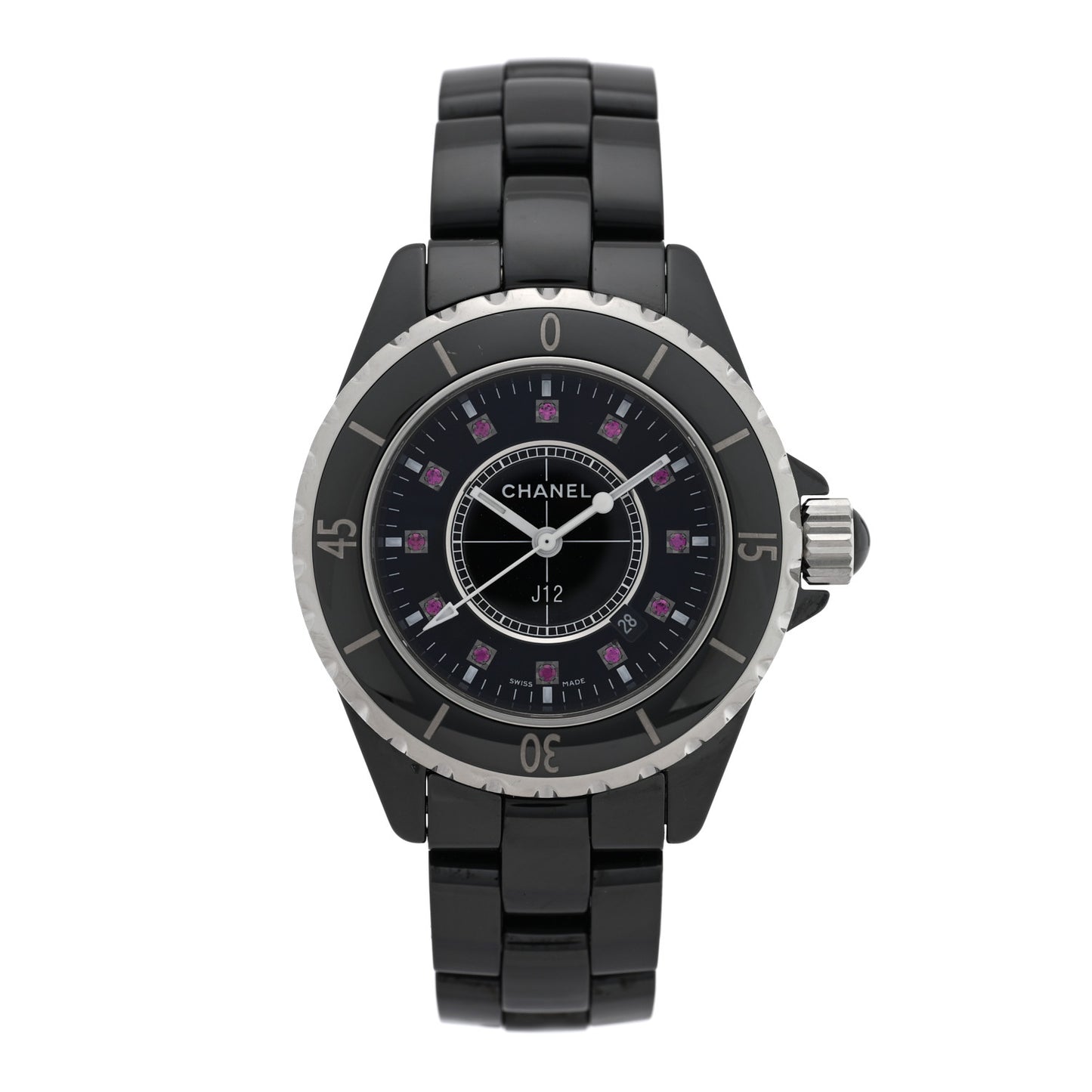 Stainless Steel Ceramic Ruby 33mm J12 Quartz Watch Black