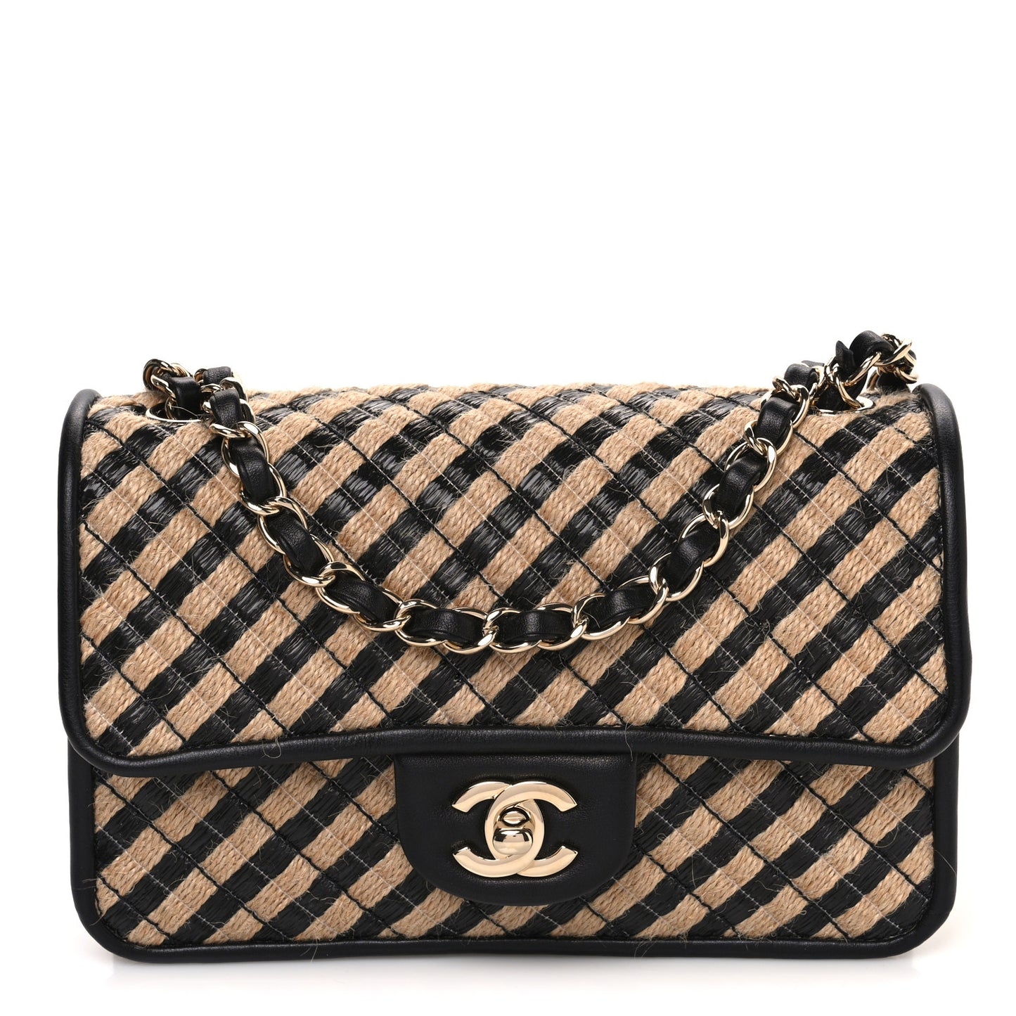 Raffia Jute Striped Small Urban Jungle Single Flap Black Beige
