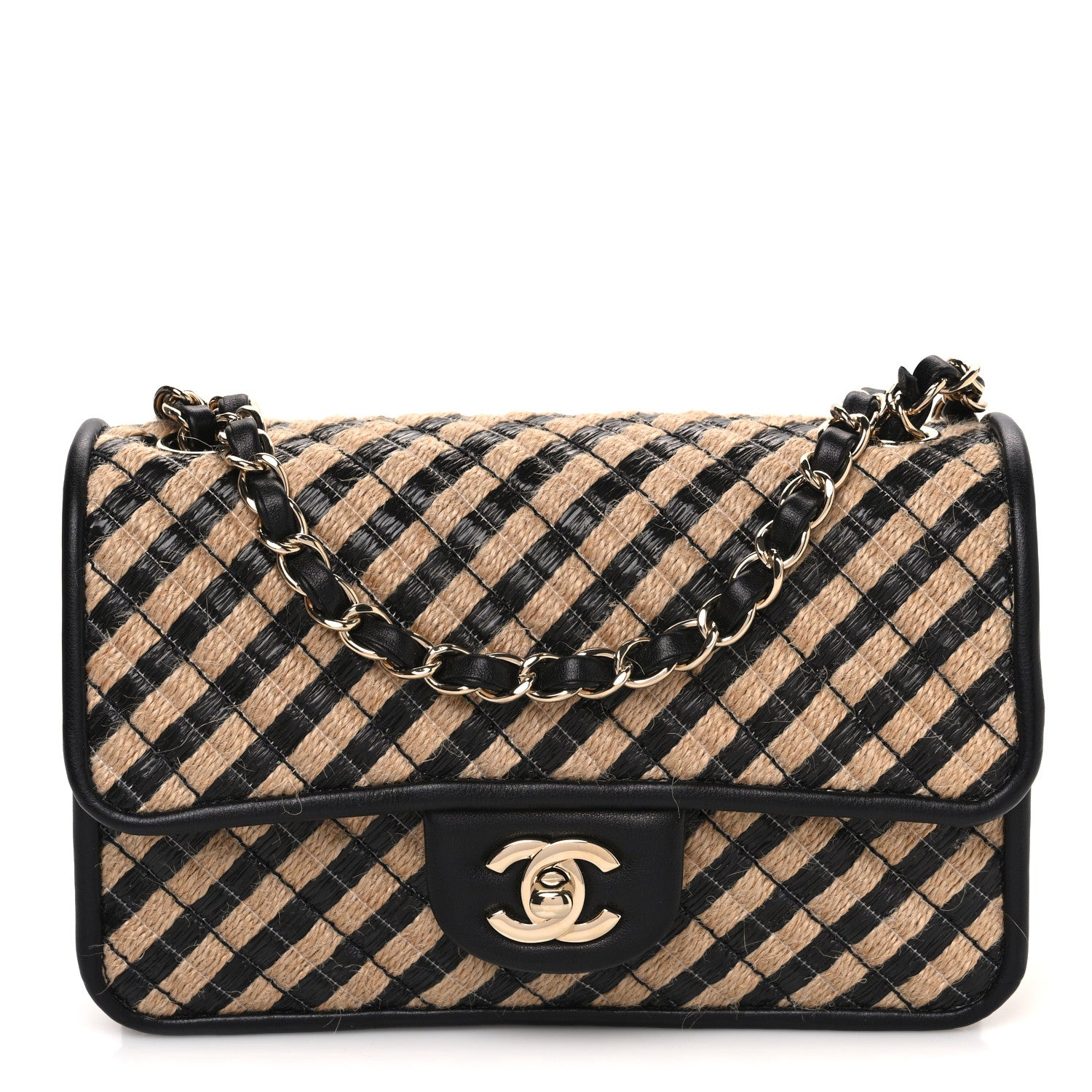 Chanel Raffia Jute Striped Small Urban Jungle Single Flap Black Beige 1 of 10