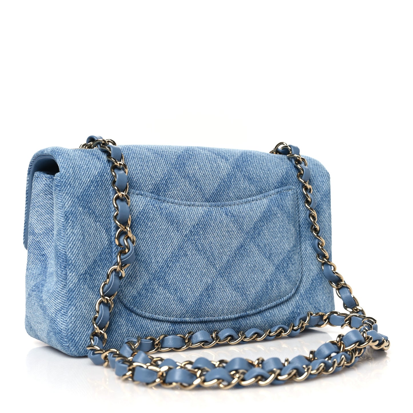 Printed Denim Quilted Mini Rectangular Flap Light Blue