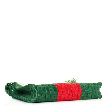 Gucci Raffia Linen Web Cestino Tote Bag Red Green 4 of 10