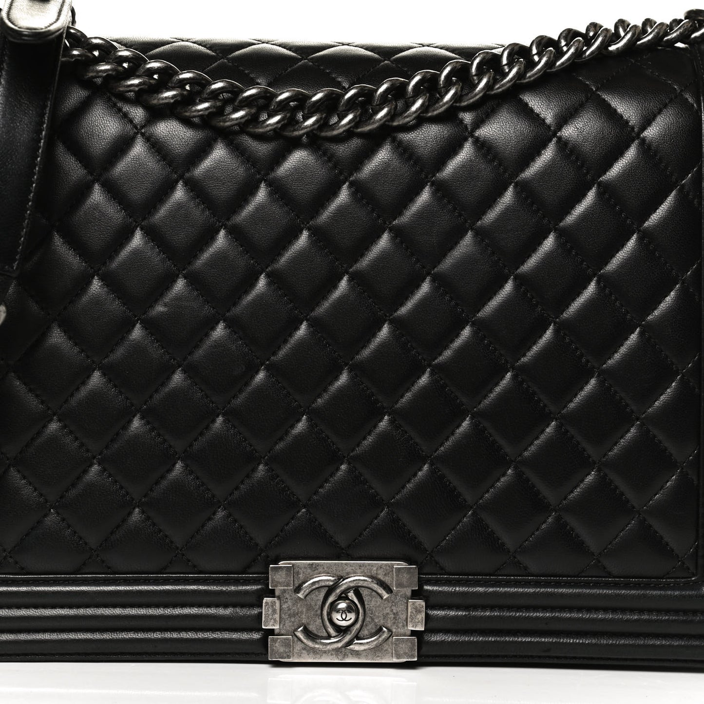Lambskin Quilted Large Boy Flap Black