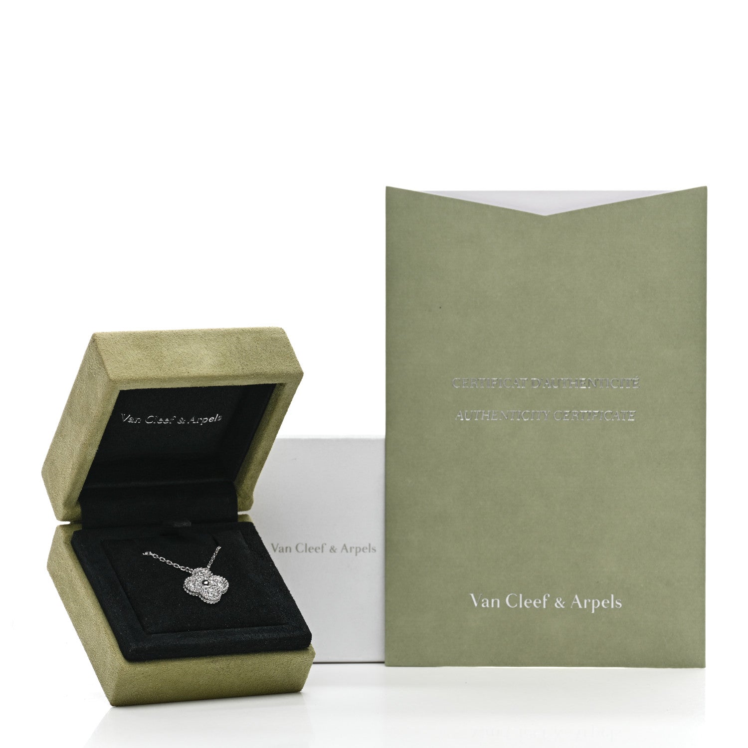 Van Cleef & Arpels 18K White Gold Diamond Vintage Alhambra Pendant Necklace 6 of 6