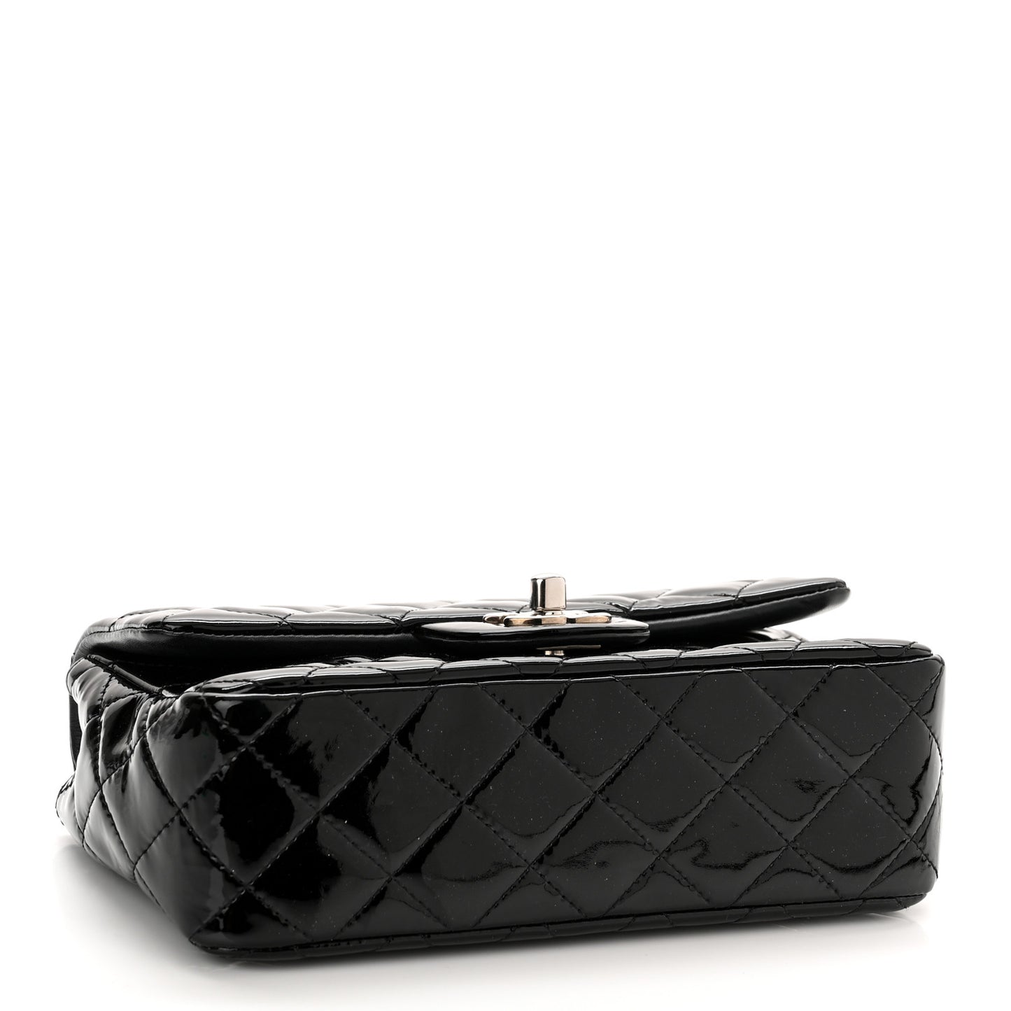 Patent Calfskin Quilted Mini Rectangular Flap Black