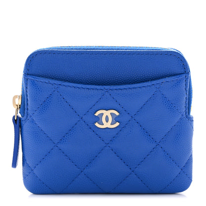 Chanel Caviar Quilted Zip Card Holder Wallet Blue 1 of 8
