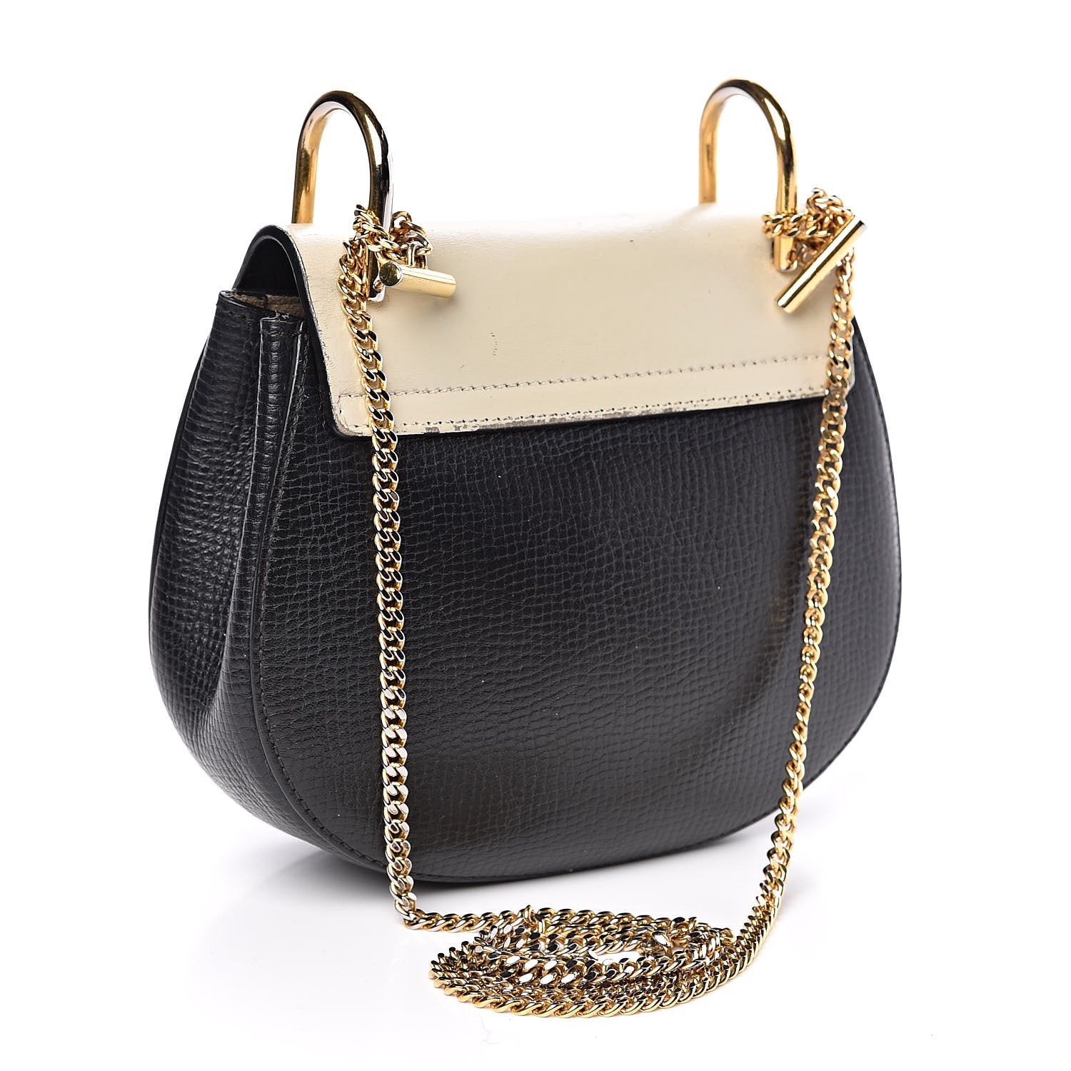 Chloe Grained Calfskin Lambskin Mini Bi-Color Drew Shoulder Bag Black Powder Beige 3 of 12
