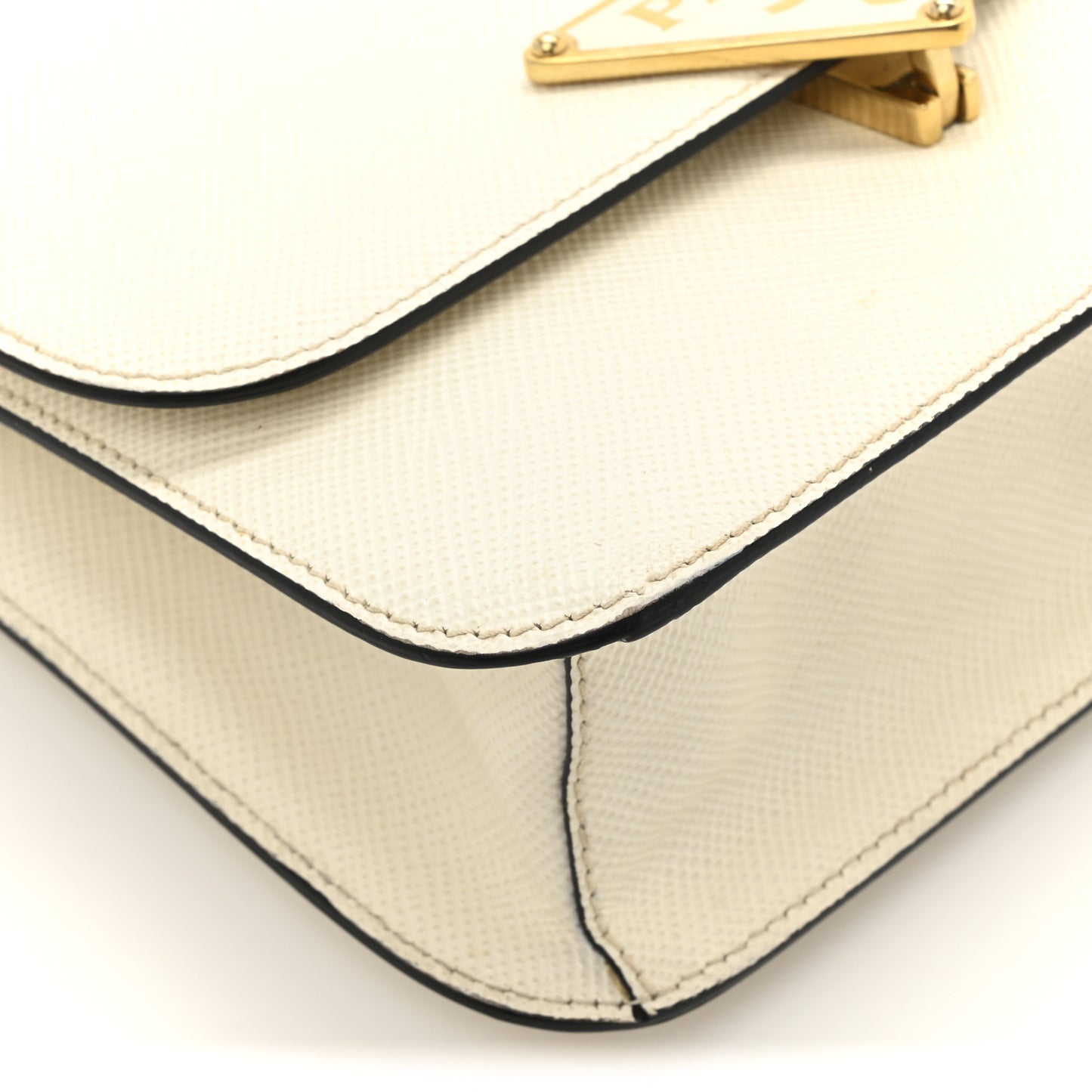 Saffiano Cuir Triangle Embleme Flap Shoulder Bag White