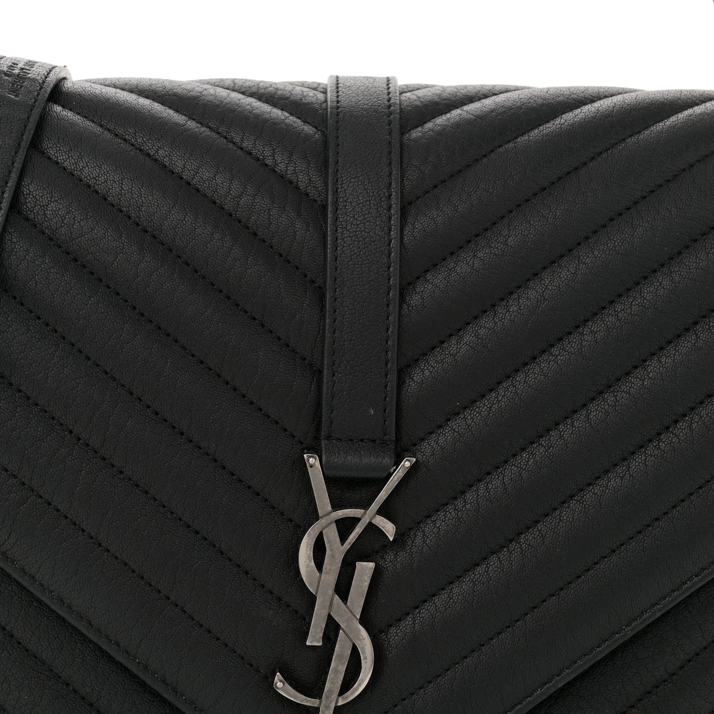 Sheepskin Matelasse Chevron Monogram Large College Satchel Black