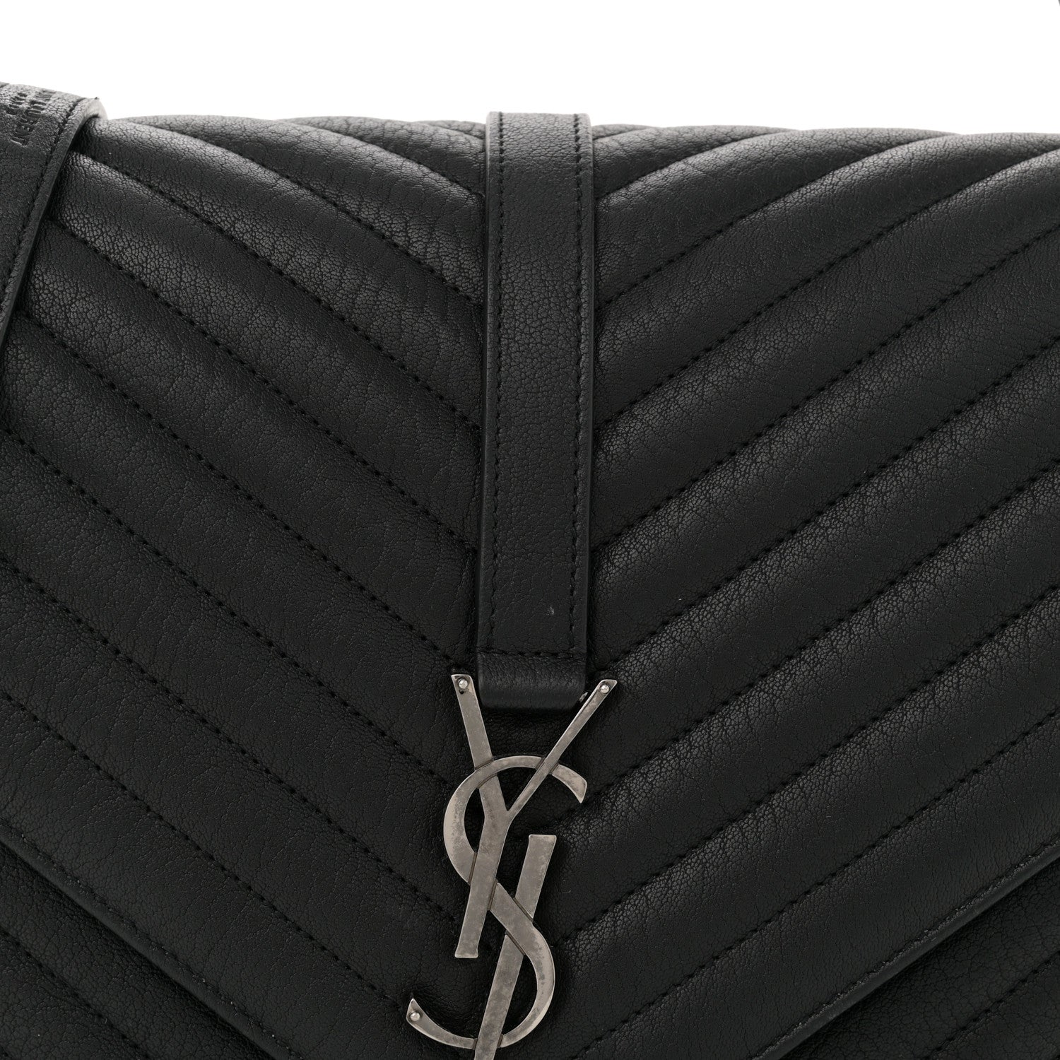 Saint Laurent Sheepskin Matelasse Chevron Monogram Large College Satchel Black 8 of 13